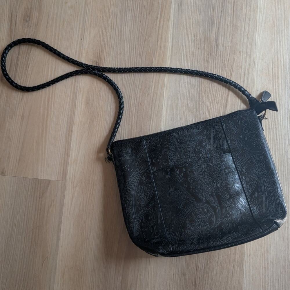 Relic Black Paisley Embossed Crossbody Bag Shoulder Purse Braided Strap
